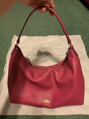 Coach Celeste Ruby/Pink Pebbled Leather Shoulder Bag with Gold Accents